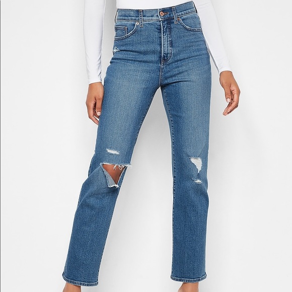 Express Super Highrise Ripped Modern Straight Jeans, 10R - Picture 8 of 8